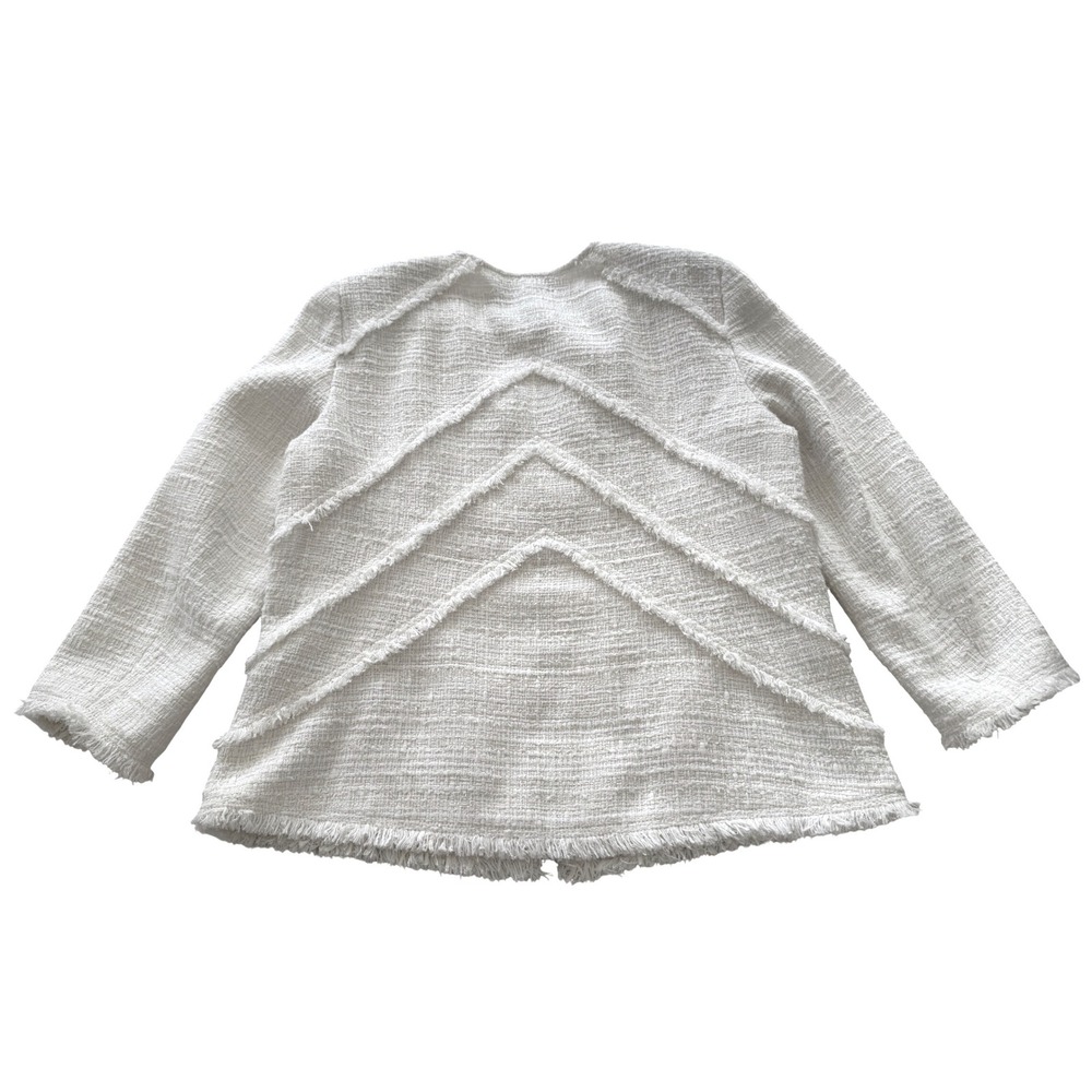 Lafayette 148 New York Harlow Tweed Jacket White Fringe Zip Size 12 - Picture 7 of 12